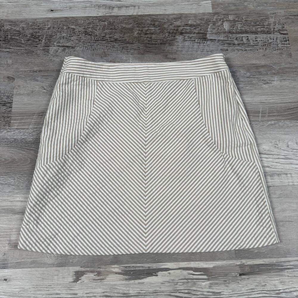 Sandro Paris Striped Cotton Minimalist Mini Skirt Beige White French Girl Size 8